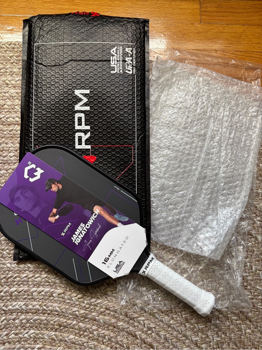 RPM Q2 16mm Elongated Pickleball Paddle (Black & Purple) New